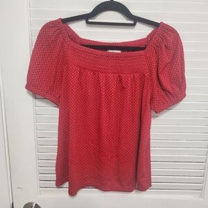 LOFT Red Smocked Blouse